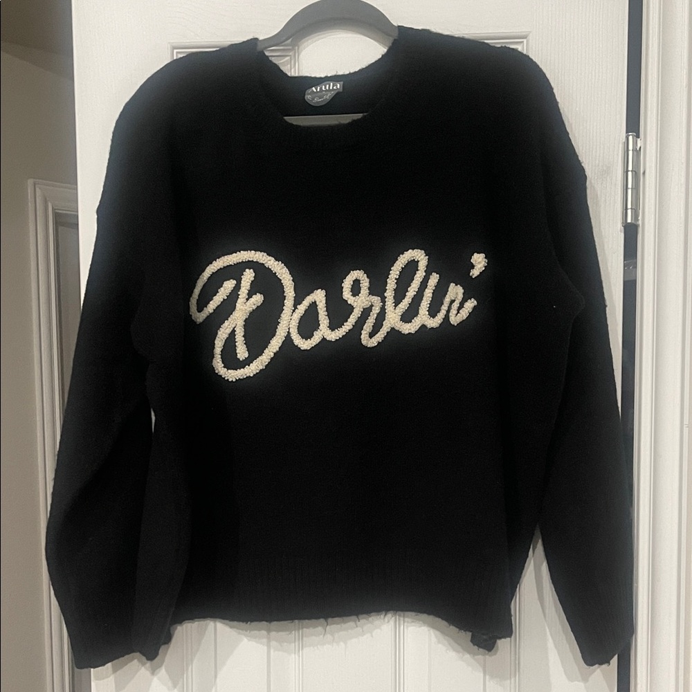 ARULA Black and Cream Script Crew Neck Sweater